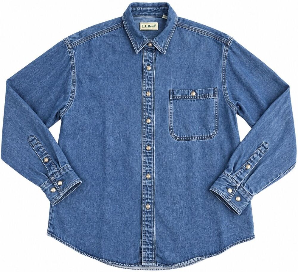 L.L.Bean Women’s Vintage Denim Pearl Snap Western Shirt Size Large